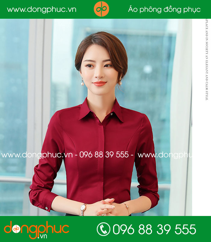  Đồng phục áo sơ mi mầu đỏ đô 